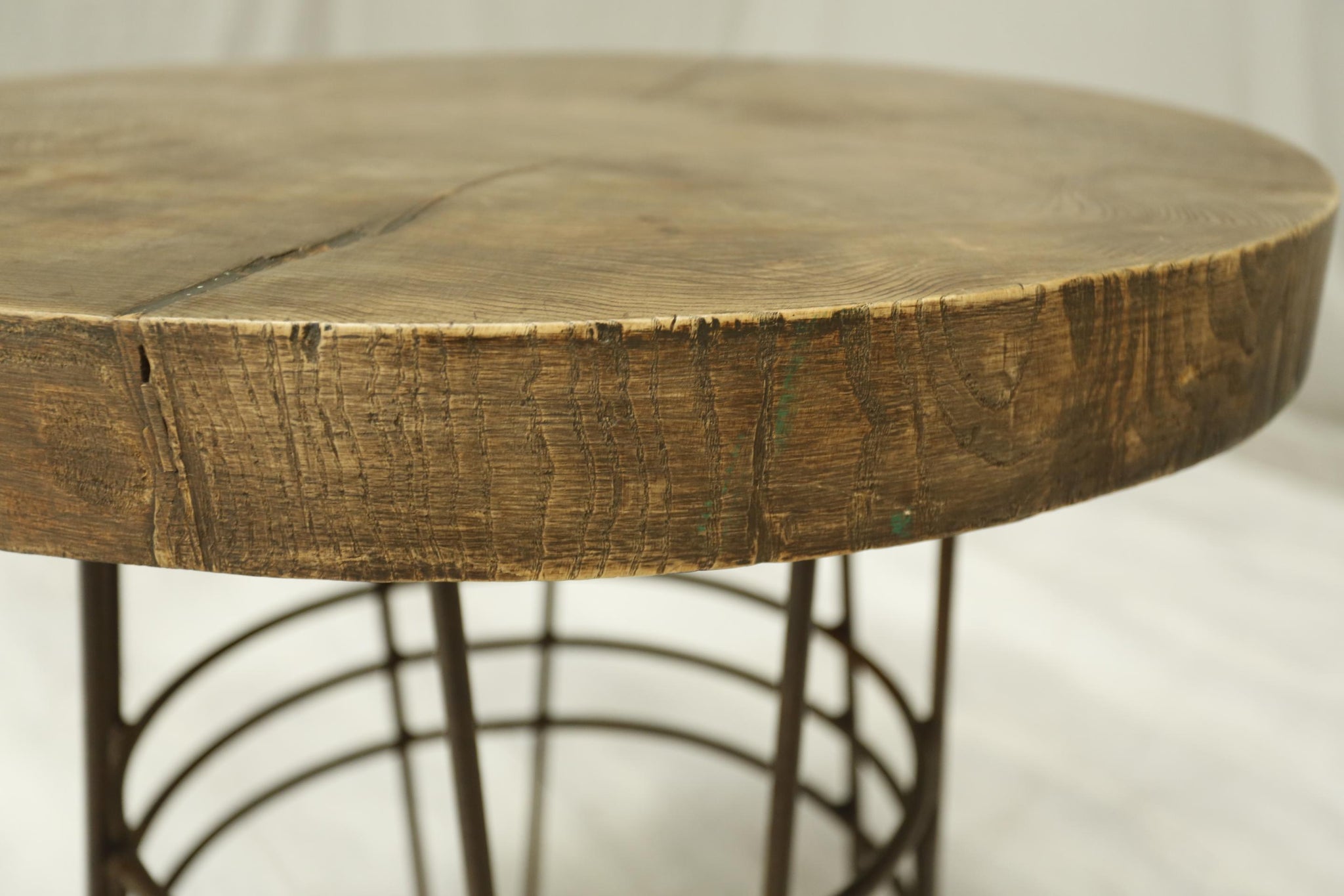 20th century Elm and iron lamp table
