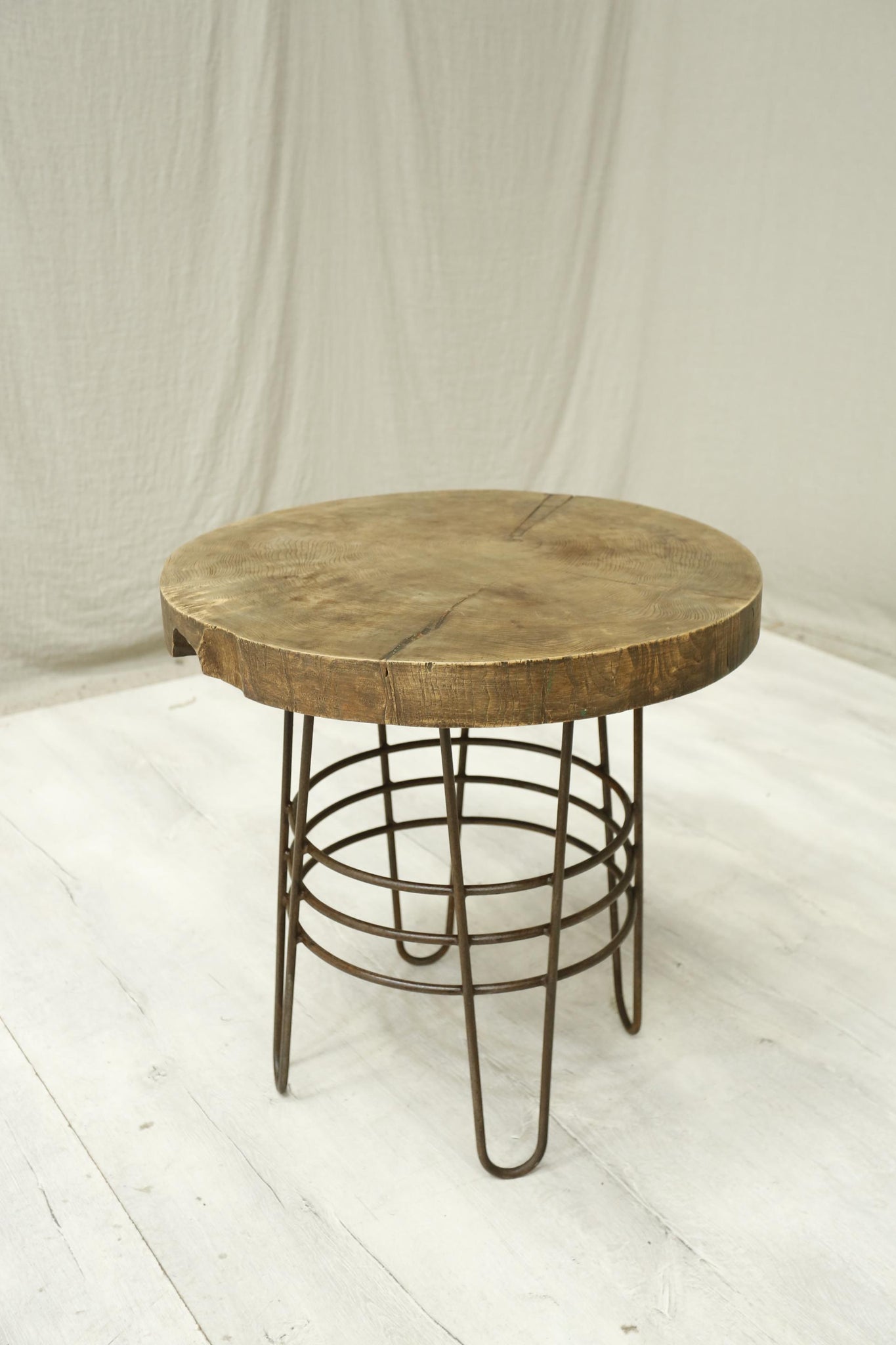 20th century Elm and iron lamp table