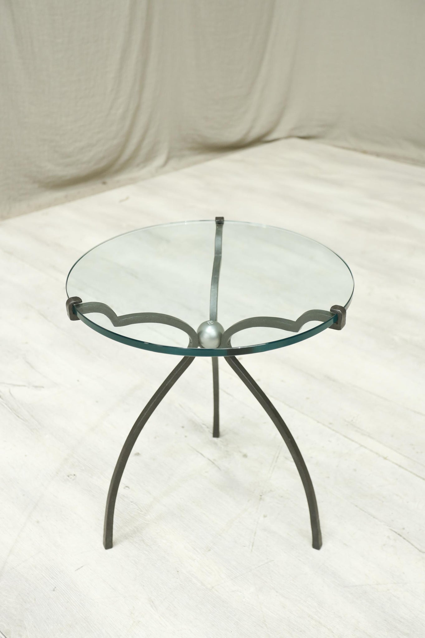 Mid 20th century glass and iron side table by Peter Ghyczy