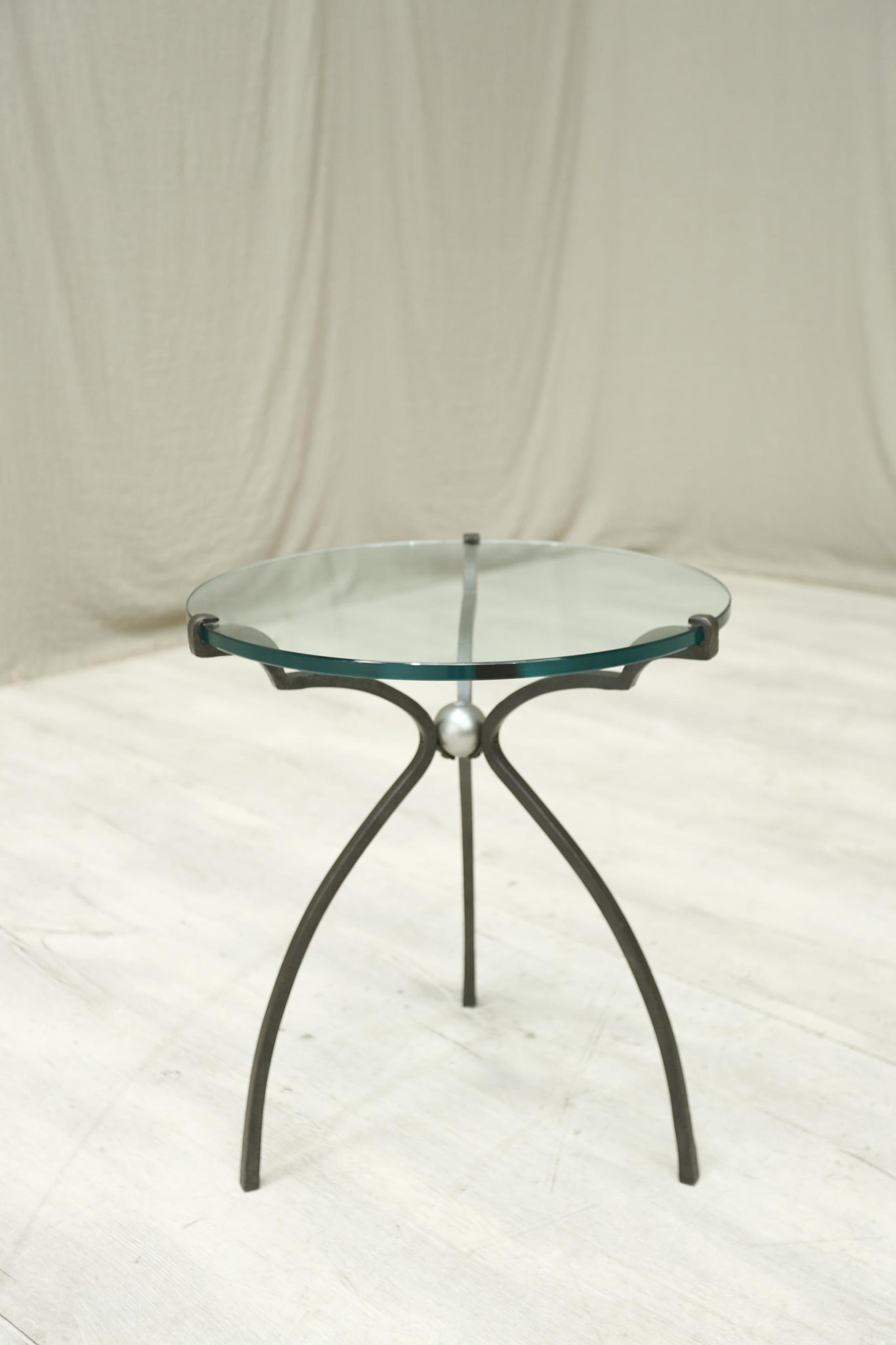 Mid 20th century glass and iron side table by Peter Ghyczy