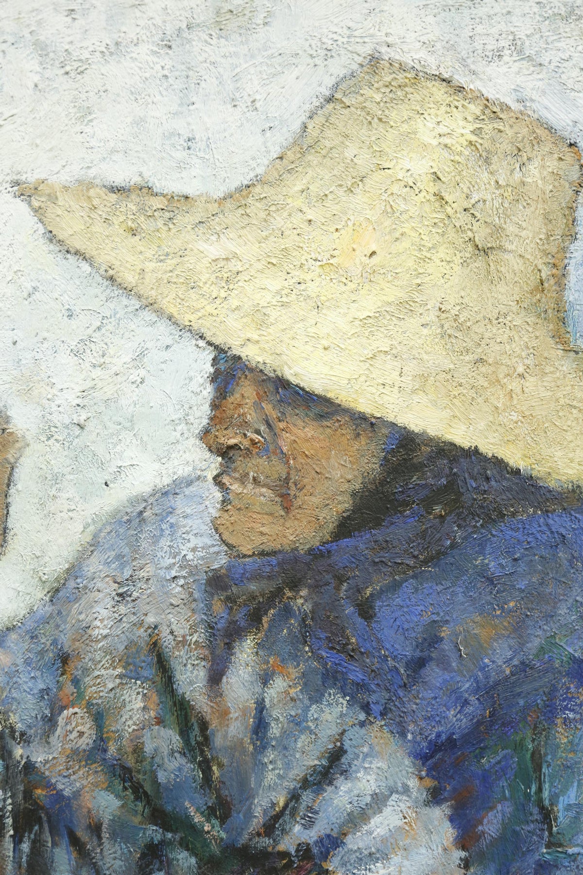20th Century Oil on canvas of a lady selling eggs- M Sancho - TallBoy Interiors
