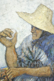 20th Century Oil on canvas of a lady selling eggs- M Sancho - TallBoy Interiors