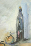 20th century oil on canvas still life, fruit and bottle