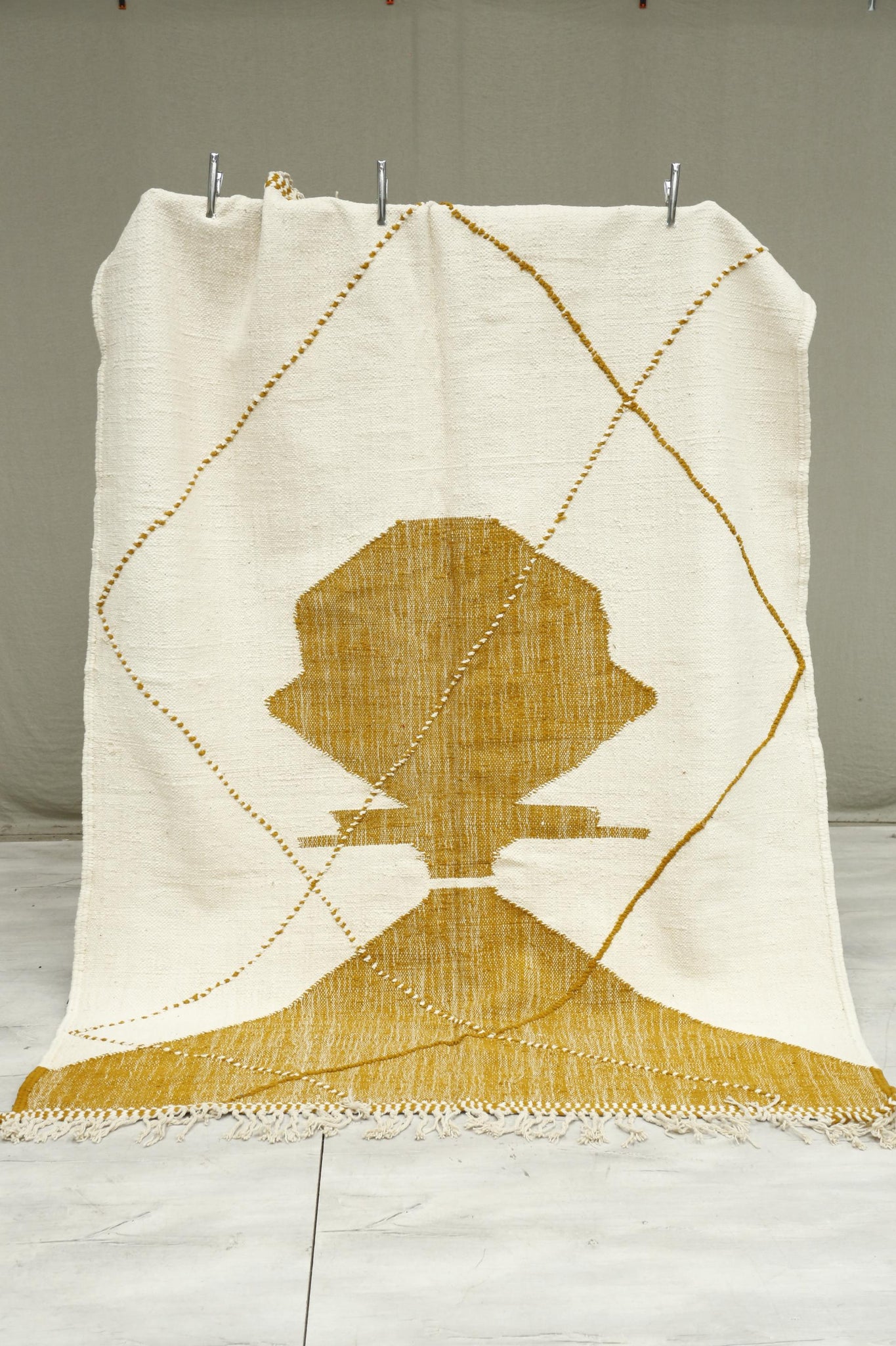 Genuine hand woven Moroccan rug- Mustard abstract