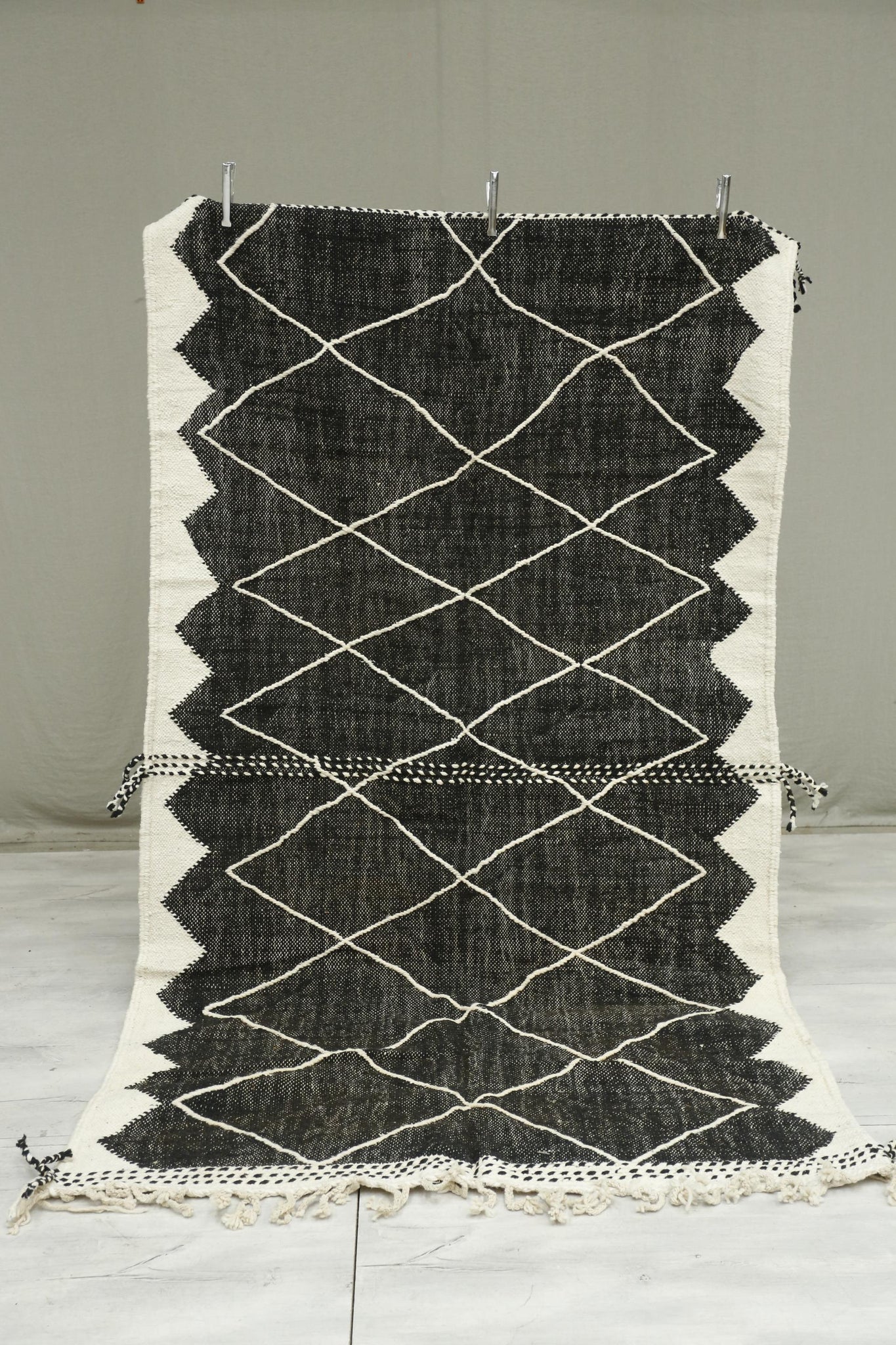 Genuine Hand woven Moroccan rug- Black and white diamond
