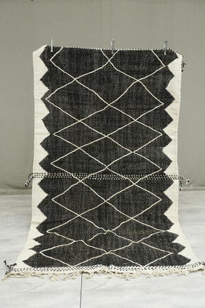 Genuine Hand woven Moroccan rug- Black and white diamond