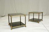 High quality pair of 20th century bronze side tables with black glass