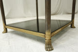 High quality pair of 20th century bronze side tables with black glass