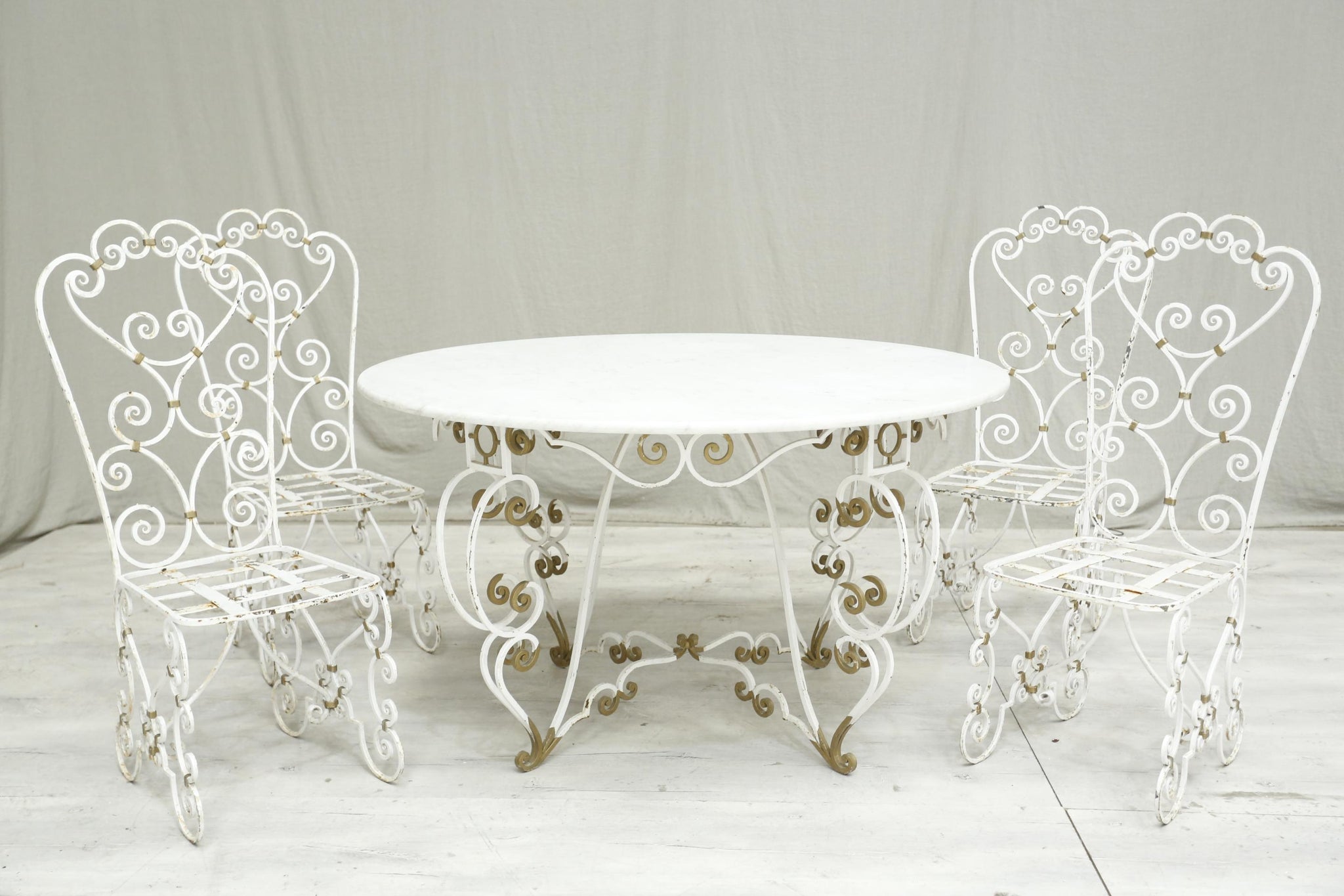 Antique white marble circular garden table and chairs