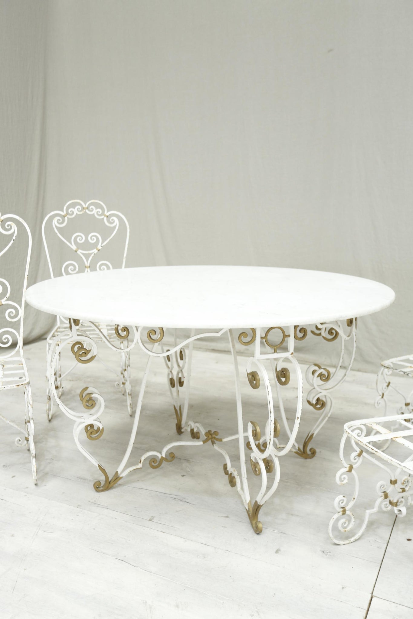 Antique white marble circular garden table and chairs