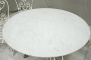 Antique white marble circular garden table and chairs - TallBoy Interiors
