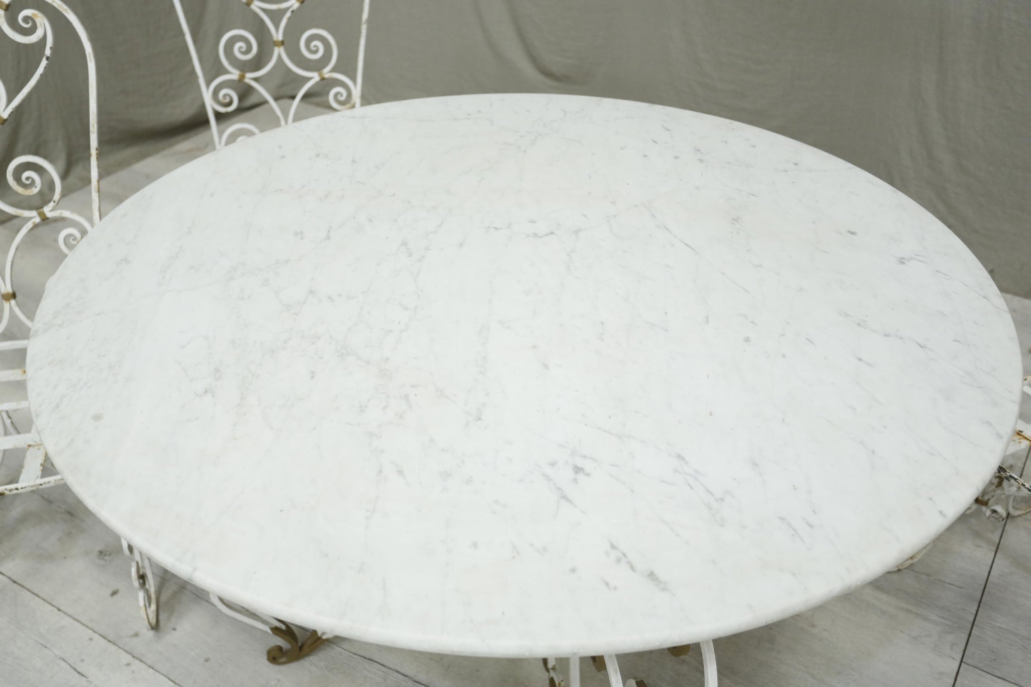 Antique white marble circular garden table and chairs