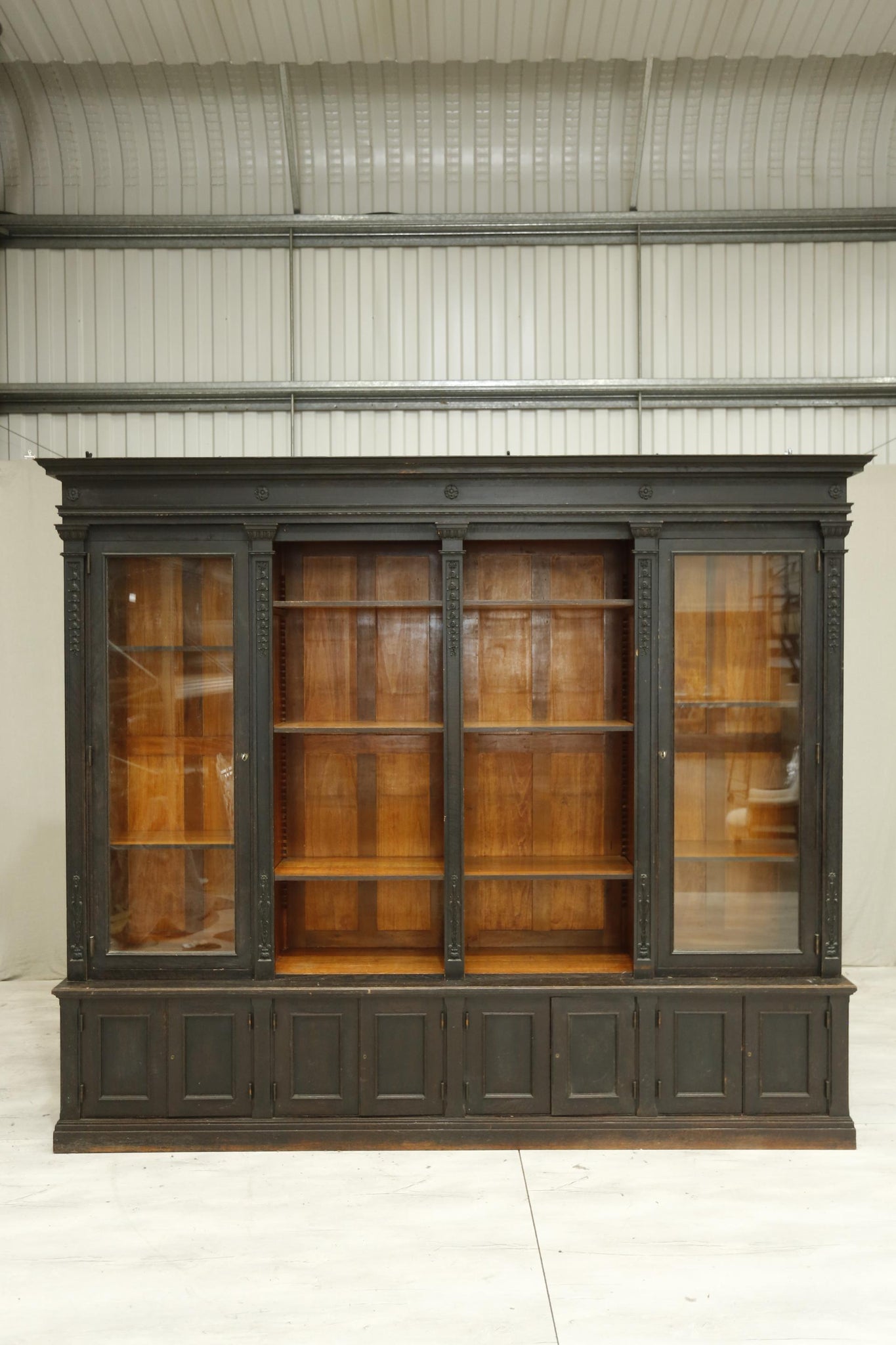 Antique c.1900 Ebonised library cabinet