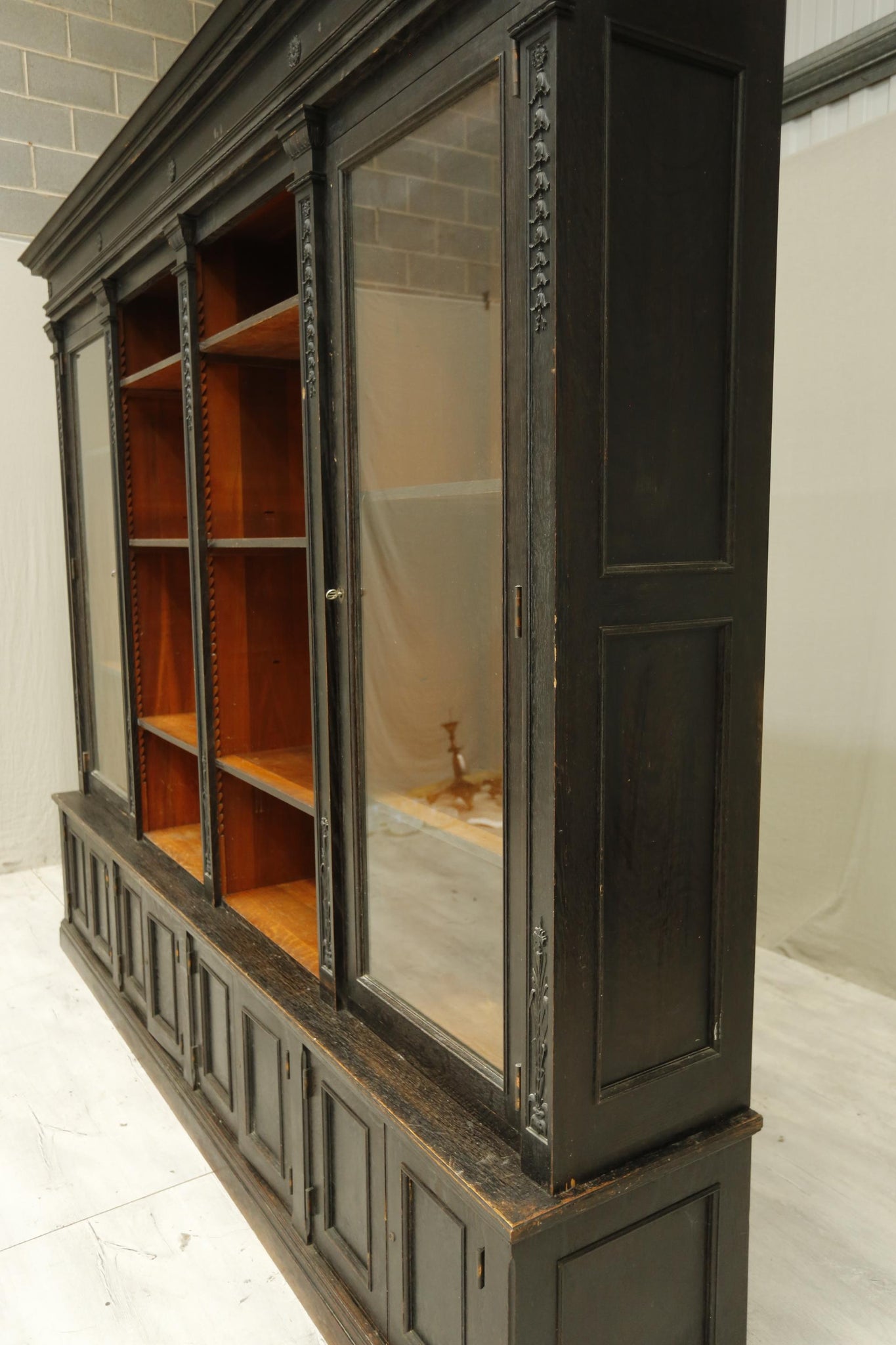 Antique c.1900 Ebonised library cabinet