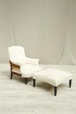 Antique French Napoleon square backed armchair with matching footstool