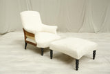 Antique French Napoleon square backed armchair with matching footstool