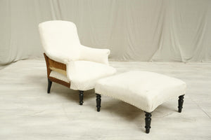 Antique French Napoleon square backed armchair with matching footstool