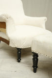 Antique French Napoleon square backed armchair with matching footstool