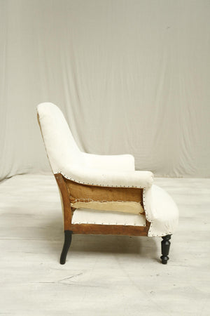 Antique French Napoleon square backed armchair with matching footstool