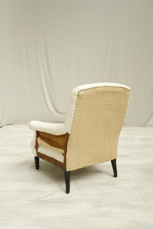 Antique French Napoleon square backed armchair with matching footstool