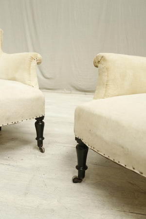 Antique Pair of Napoleon Low curved back armchairs