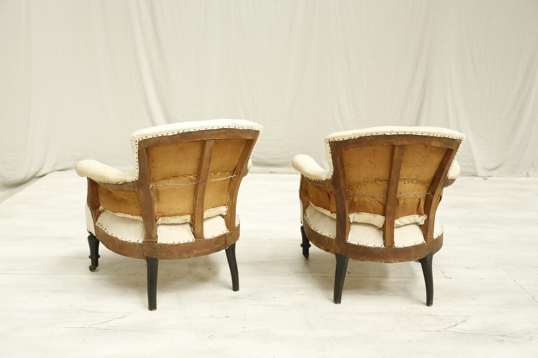 Antique Pair of Napoleon Low curved back armchairs