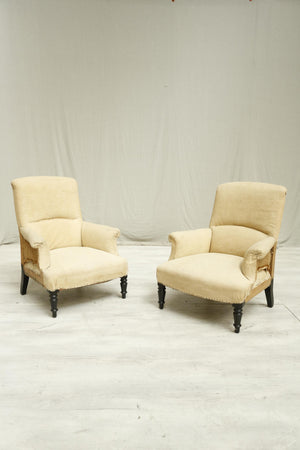 Antique Pair of Napoleon III Square backed amrchairs-Soft
