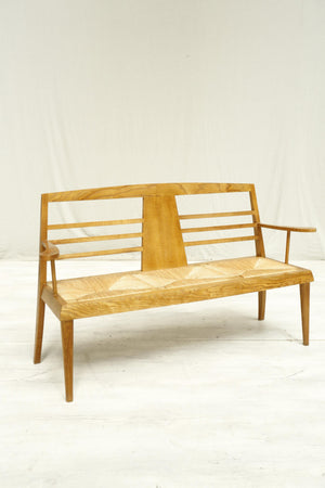 20th century French oak rush seated bench