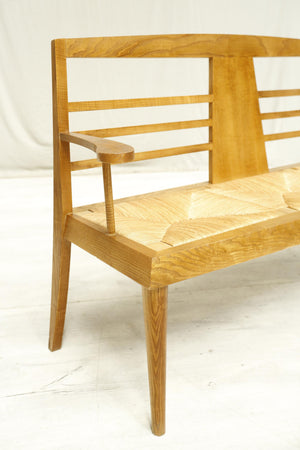 20th century French oak rush seated bench