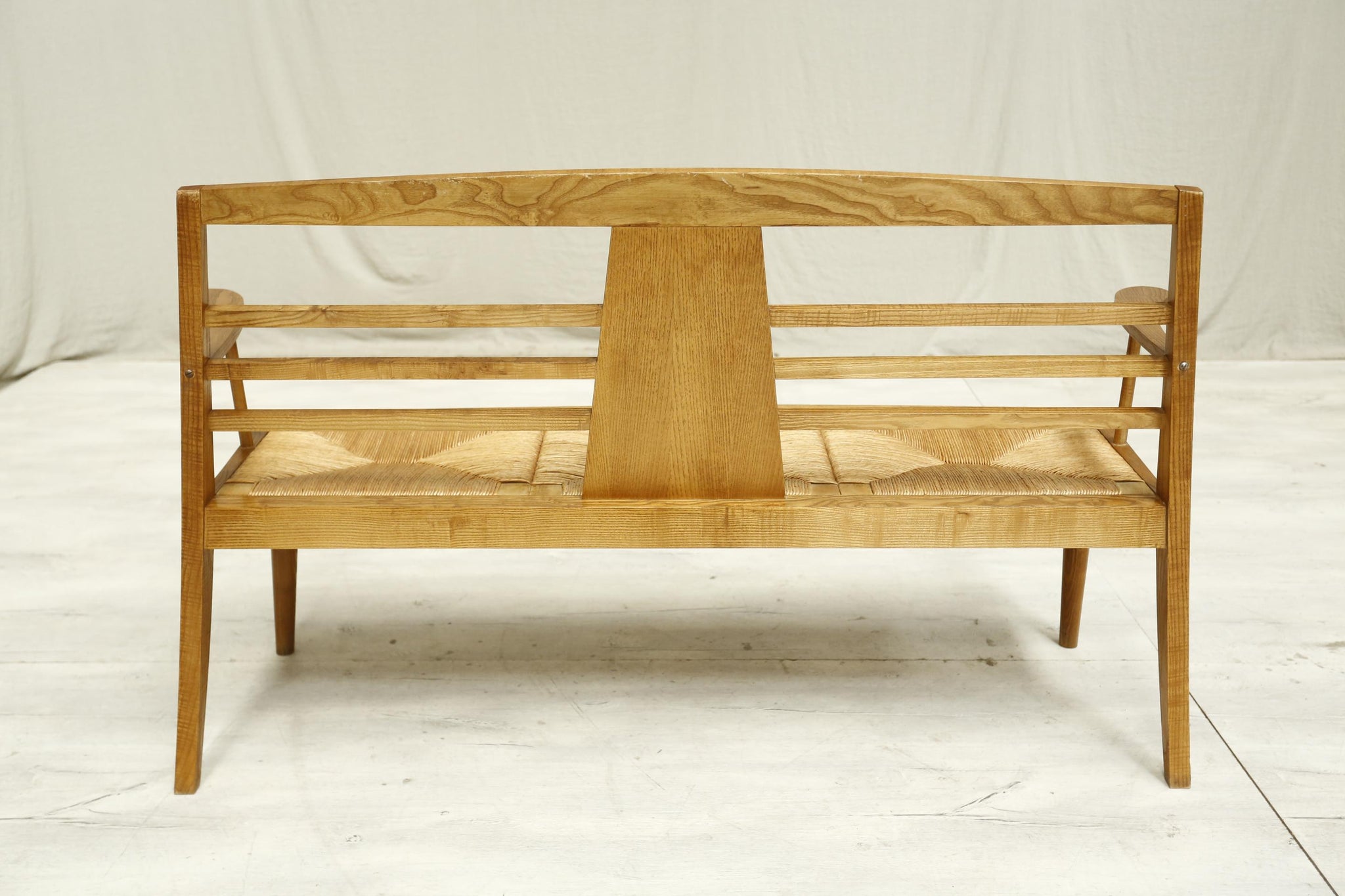 20th century French oak rush seated bench
