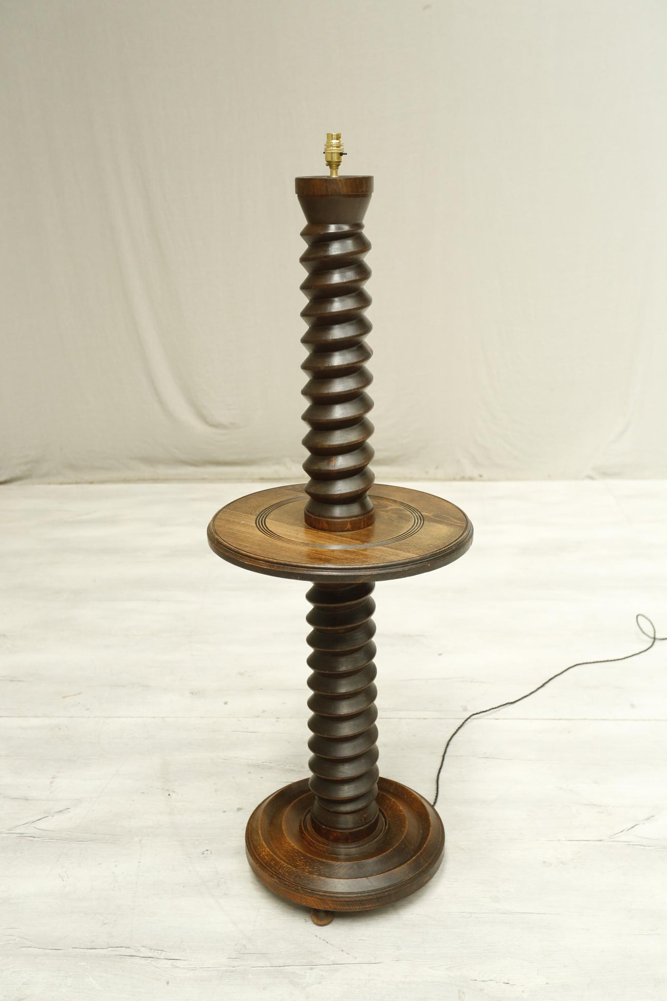 20th century Turned screw floor lamp with table