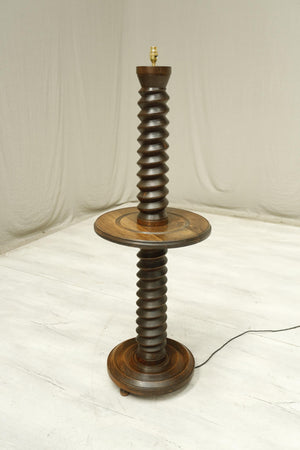 20th century Turned screw floor lamp with table