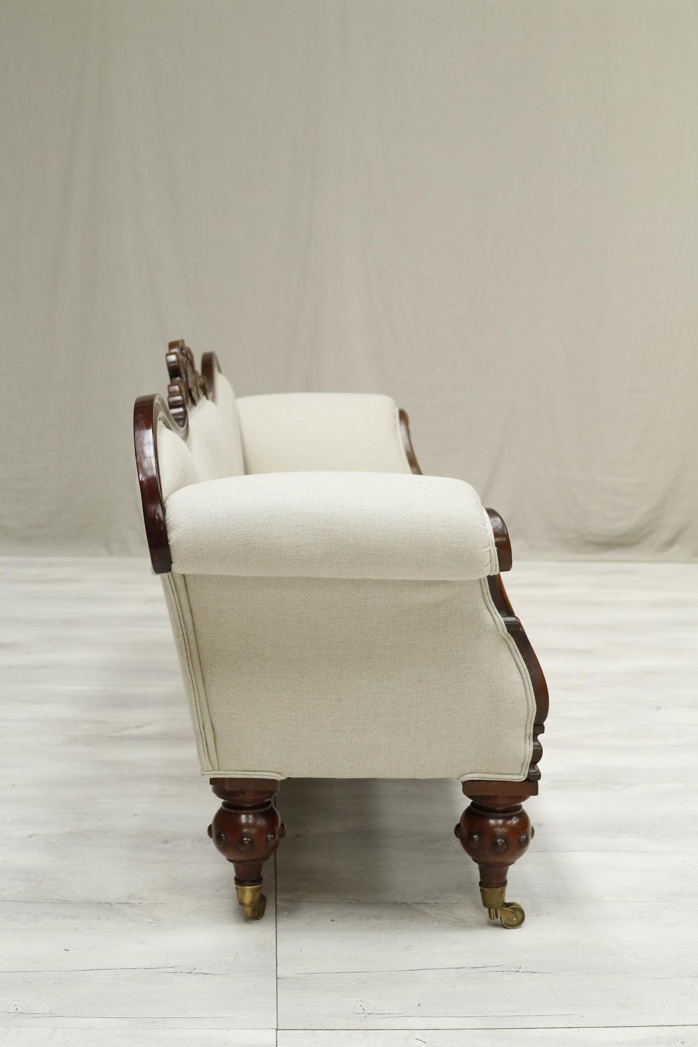 English Regency mahogany sofa upholstered in linen - TallBoy Interiors