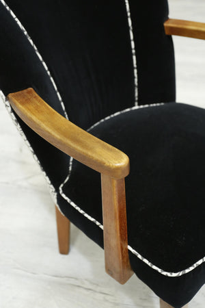 Single Mid century upholstered desk chair - Black velvet