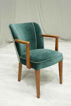 Pair of Mid century upholstered desk chairs - Green Velvet