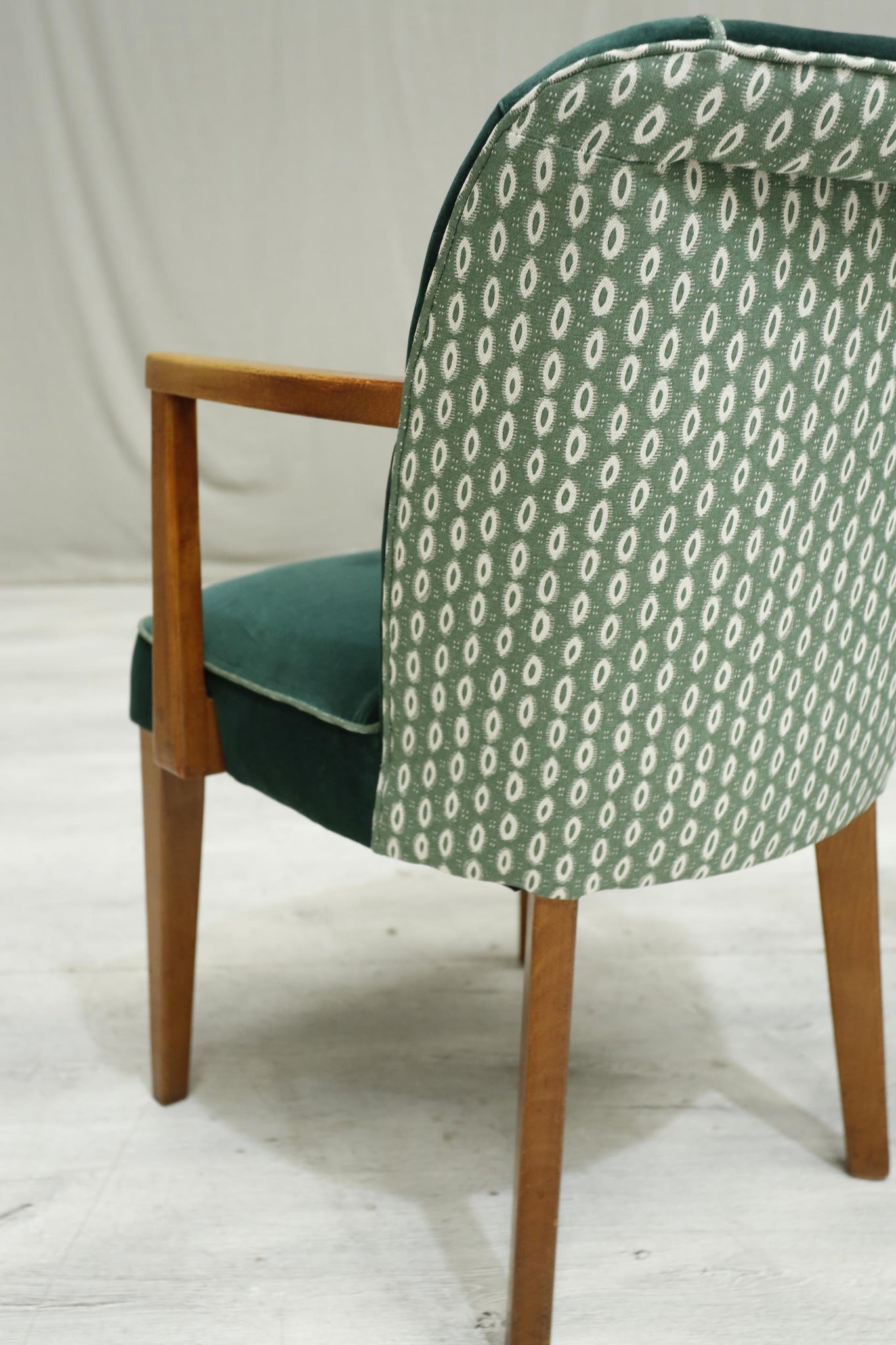 Pair of Mid century upholstered desk chairs - Green Velvet