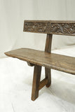 19th century Spanish walnut hall bench with carved back