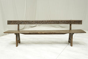 19th century Spanish walnut hall bench with carved back