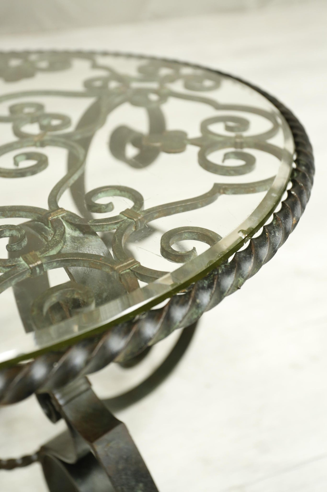 Mid century Spanish iron and glass side table