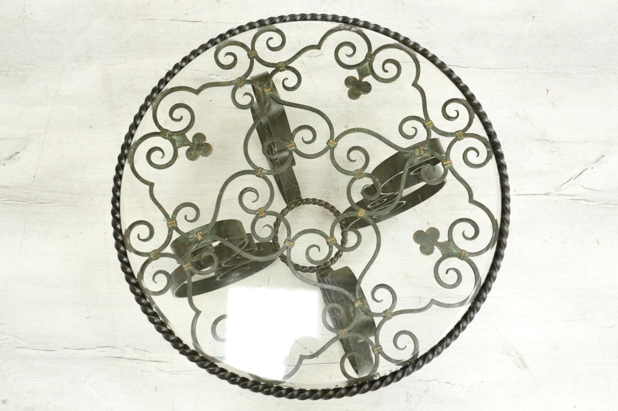 Mid century Spanish iron and glass side table