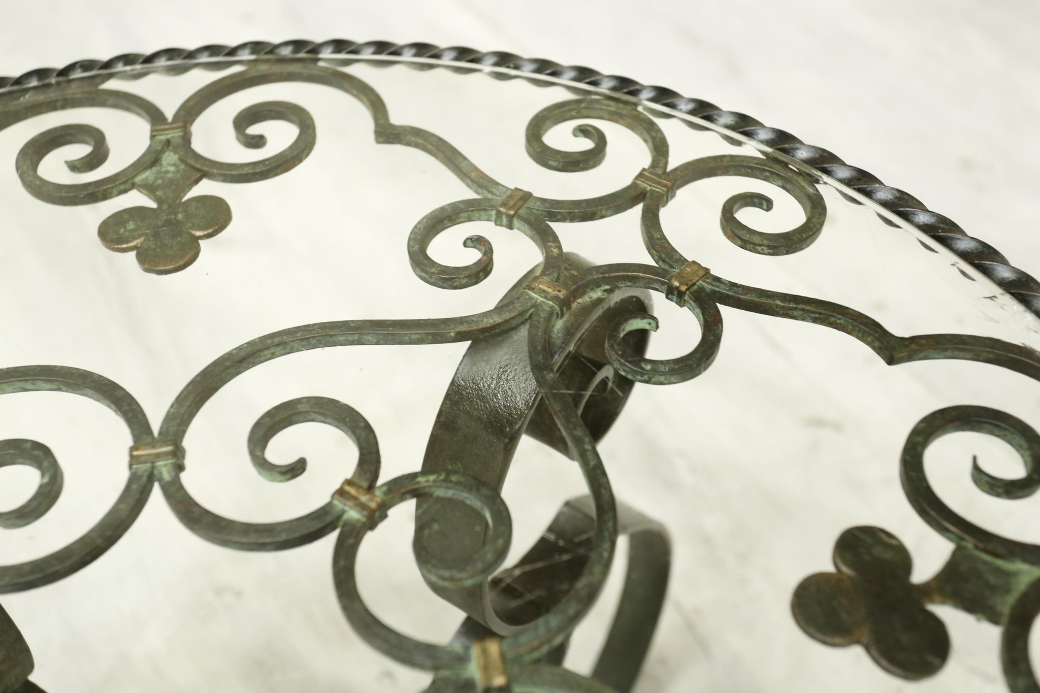 Mid century Spanish iron and glass side table