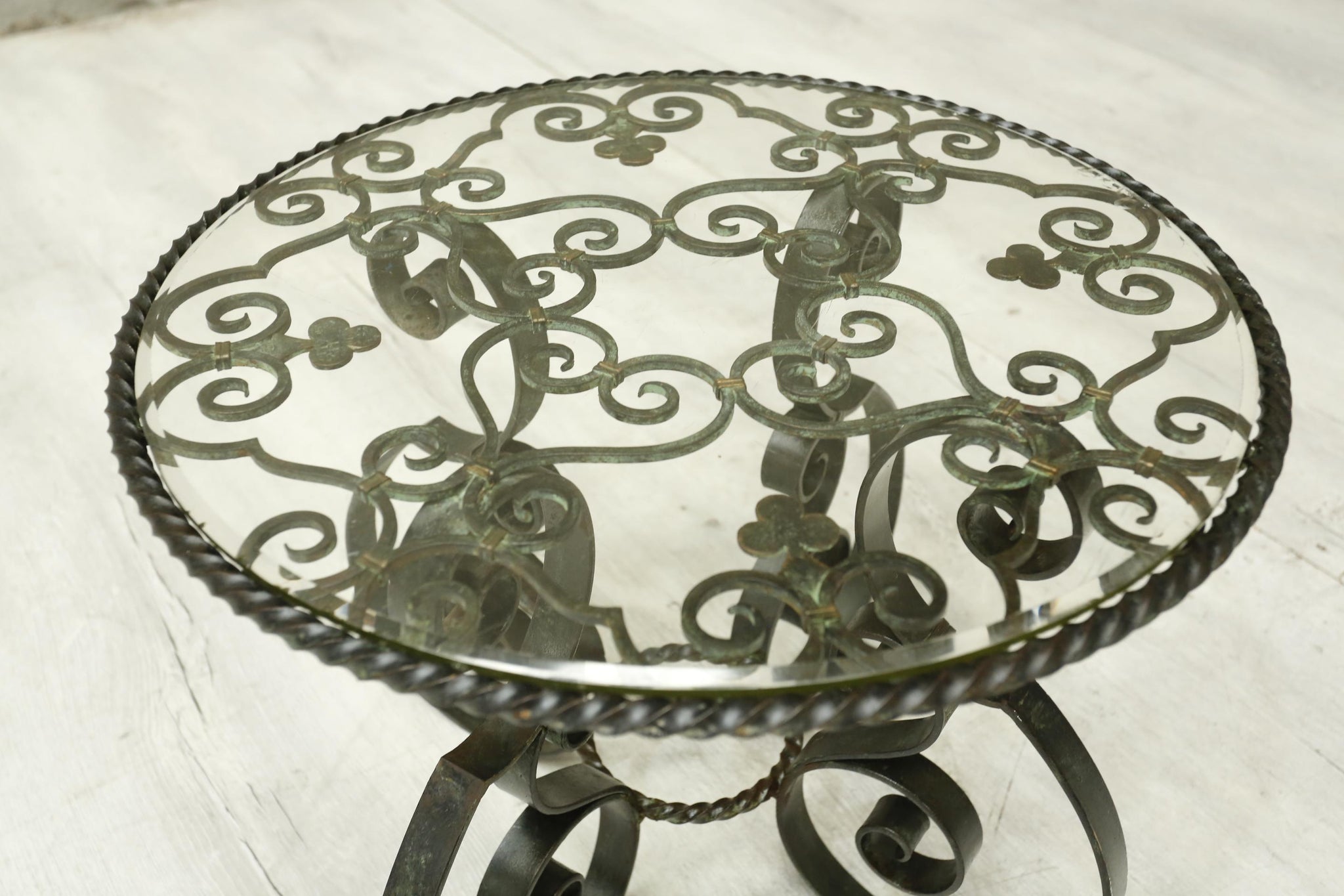Mid century Spanish iron and glass side table