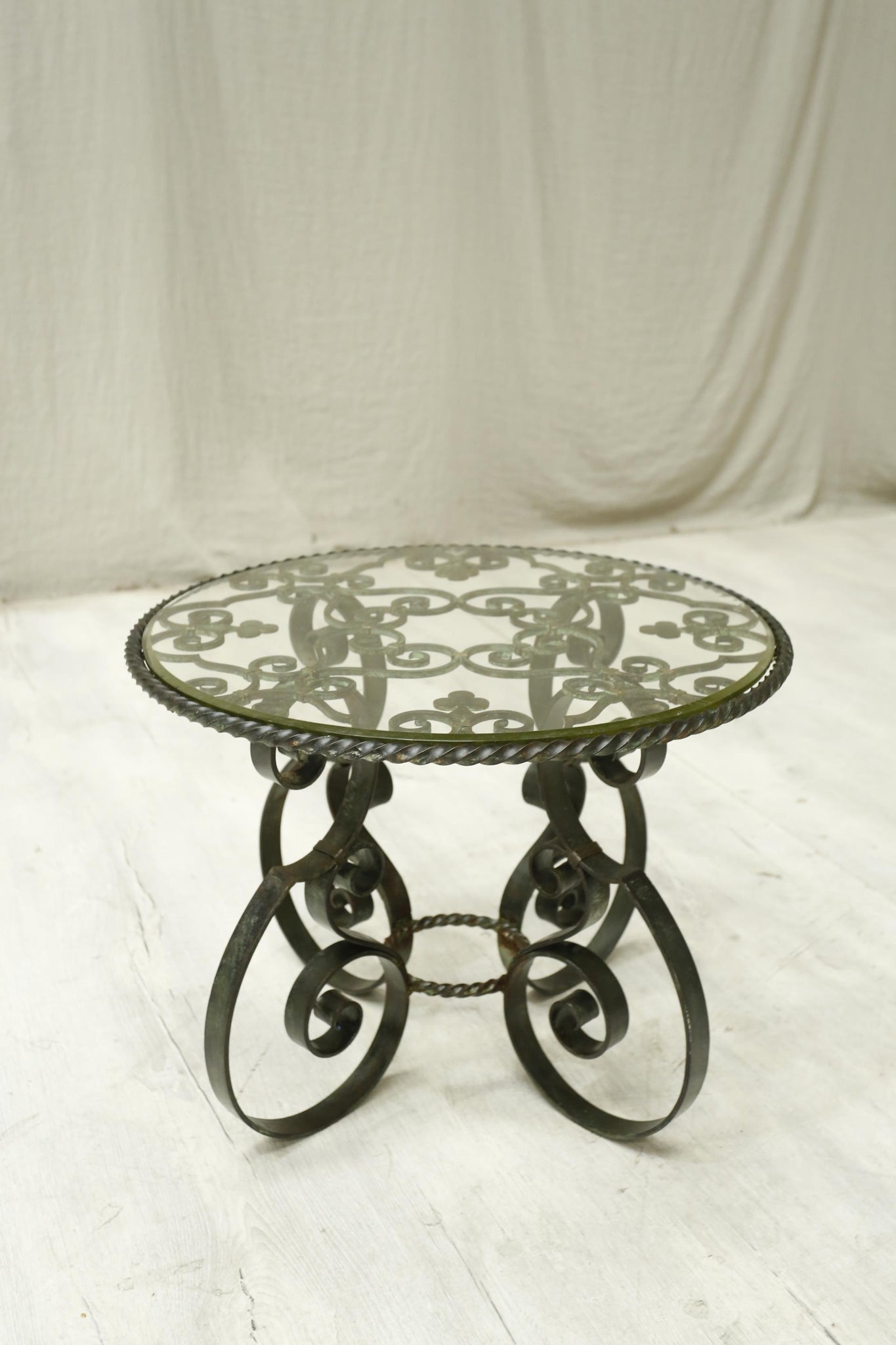 Mid century Spanish iron and glass side table