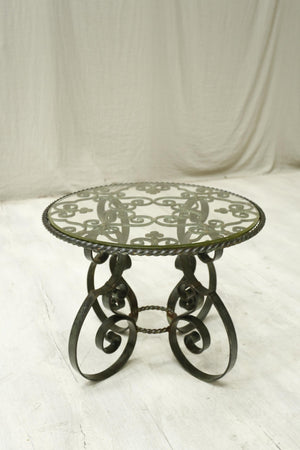 Mid century Spanish iron and glass side table
