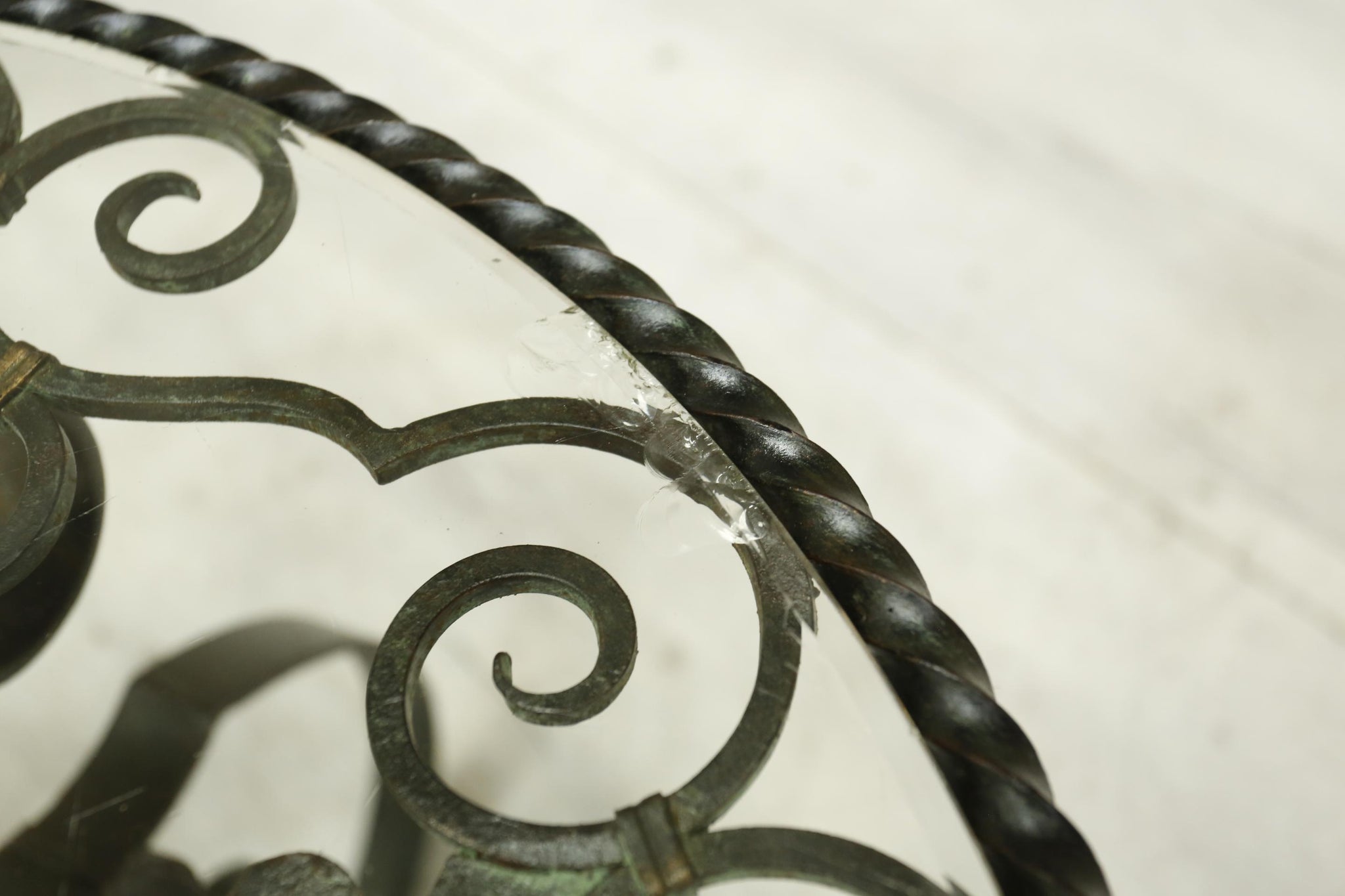 Mid century Spanish iron and glass side table