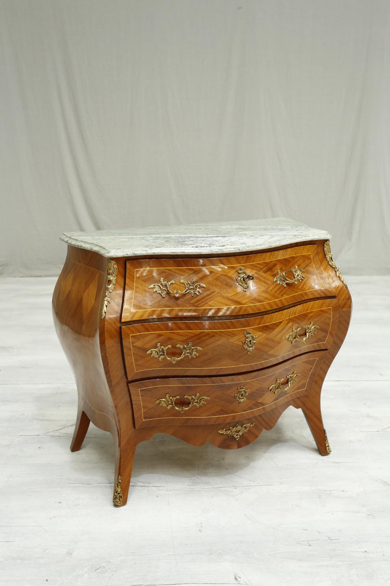 20th century French Bombe chest with marble top- Green