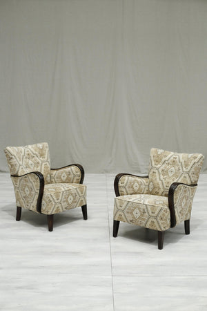 Mid century Swedish lounge chairs in Kilim fabric - TallBoy Interiors