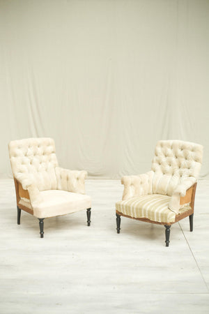 Pair of Napoleon III buttoned Square back armchairs