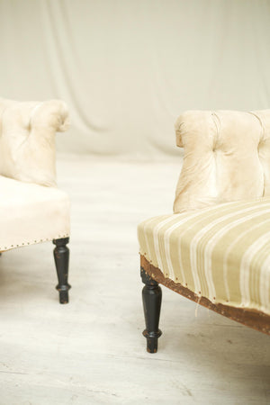 Pair of Napoleon III buttoned Square back armchairs