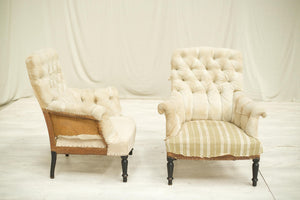 Pair of Napoleon III buttoned Square back armchairs